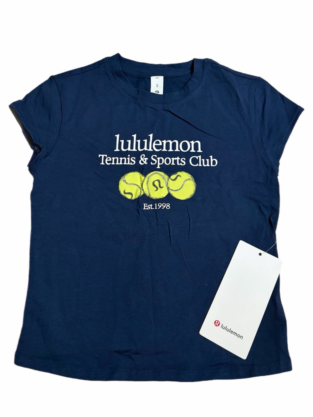 NWT Lululemon Organic Cotton Baby Tee *Tennis Club Graphic (Club Blue) Size XS